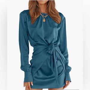 Pretty garden Elegant Teal Long Sleeve Dress